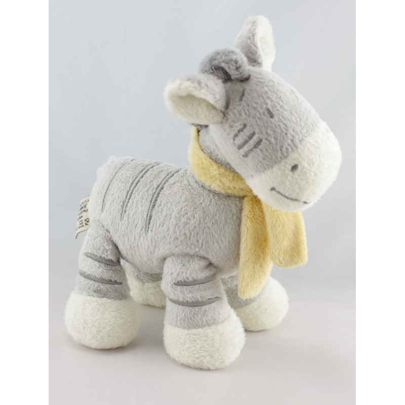 Doudou zèbre gris blanc foulard jaune NICOTOY