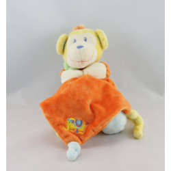 Doudou singe jaune orange vert avec mouchoir POMMETTE