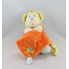 Doudou singe jaune orange vert avec mouchoir POMMETTE