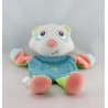 Doudou marionnette chat bleu vert rose SUCRE D'ORGE
