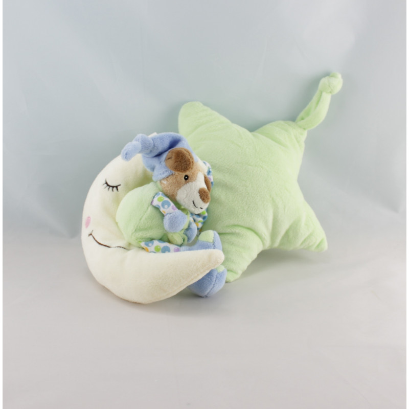 Doudou musical étoile chien bleu vert sur lune GIPSY