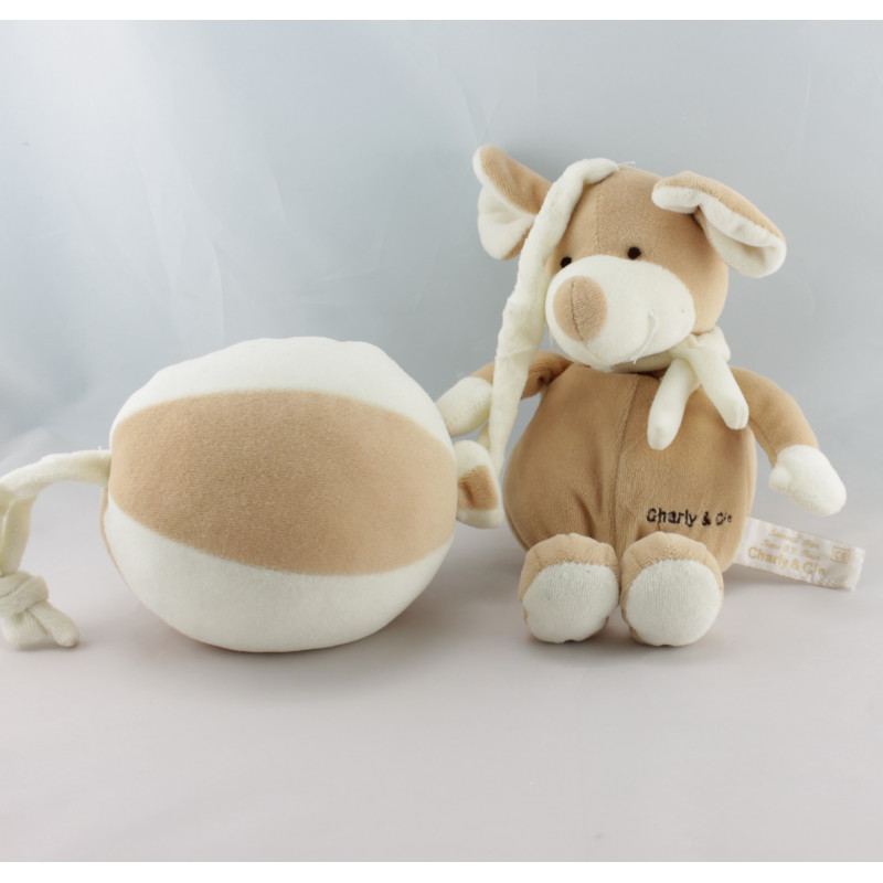 Doudou musical balle souris beige blanc CHARLY ET CIE