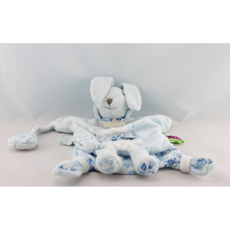 Doudou et compagnie tatoo plat marionnette lapin bleu tendresse 