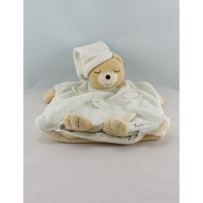 Doudou plat ours blanc jaune feuilles Collection Pure KALOO