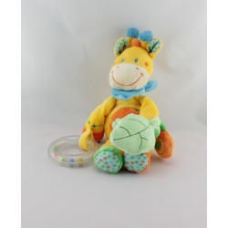 Doudou girafe jaune orange feuille verte hochet NICOTOY