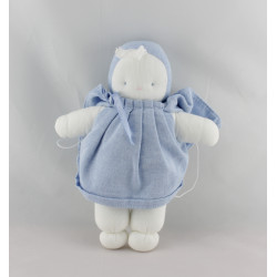 Doudou poupée chiffon blanche bleu BB PLAISIR