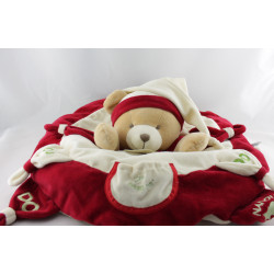 Doudou et Compagnie range pyjama coussin ours Nanou rouge blanc 