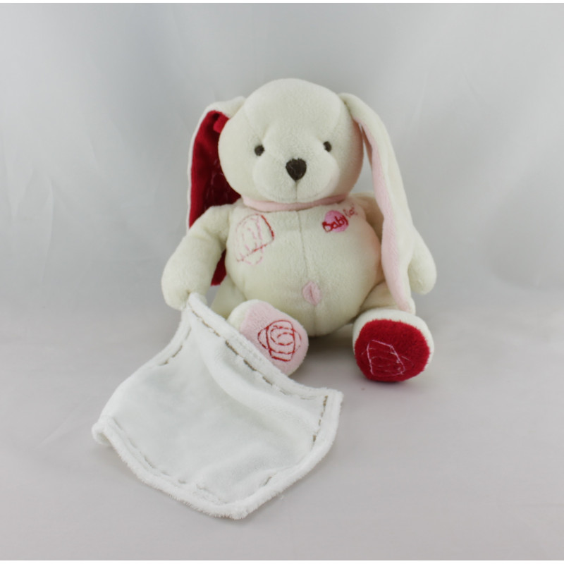 Doudou lapin blanc rouge rose mouchoir BABY NAT
