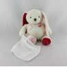 Doudou lapin blanc rouge rose mouchoir BABY NAT