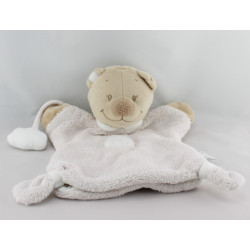 Doudou plat marionnette ours blanc rose nuage NATTOU
