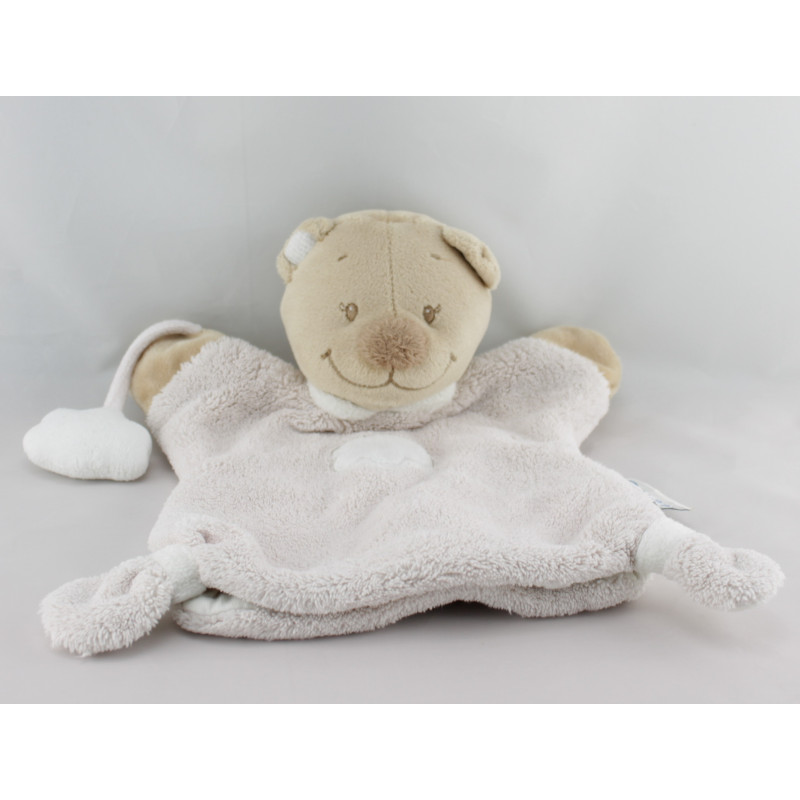Doudou plat marionnette ours blanc rose nuage NATTOU