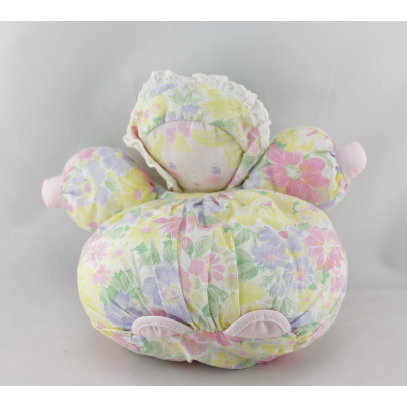 Doudou poupée chiffon fleurs rose jaune mauve COROLLE