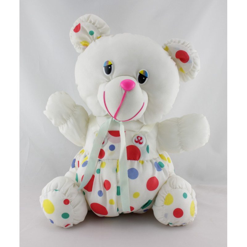 Doudou puffalump souris tissu blanc pois rouge vert jaune bleu AUCHAN