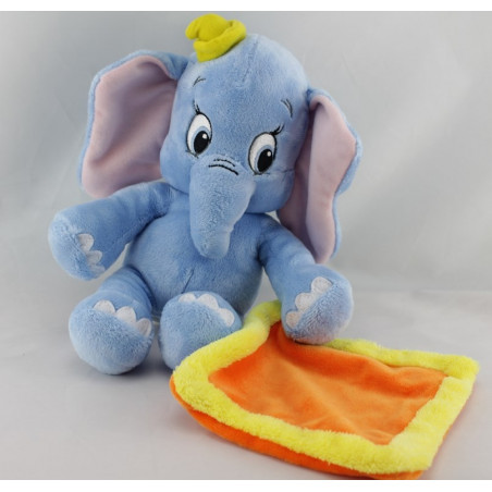 Doudou éléphant bleu mouchoir orange jaune Dumbo NICOTOY