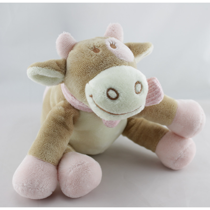 Doudou vache Lola Rosalie écharpe rose NOUKIES