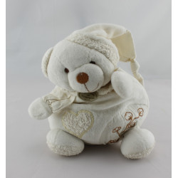 Doudou et compagnie bio ours blanc beige fleurs coeur