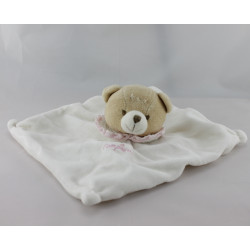 Doudou plat ours blanc col rose DOUDOU ET COMPAGNIE