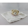 Doudou plat ours blanc col rose DOUDOU ET COMPAGNIE