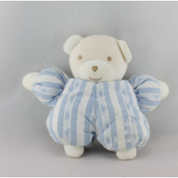 Doudou ours blanc rayé bleu TARTINE ET CHOCOLAT 16 cm