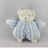 Doudou ours blanc rayé bleu TARTINE ET CHOCOLAT 16 cm