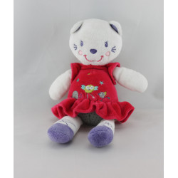 Doudou chat robe rose rouge oiseau NICOTOY