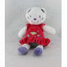 Doudou chat robe rose rouge oiseau NICOTOY