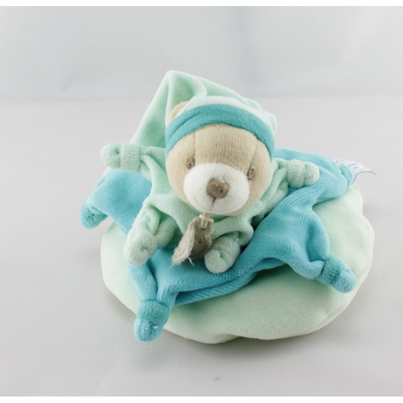 Doudou et compagnie ours bleu vert col étoile carambole