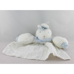 Doudou plat lapin blanc bleu TARTINE ET CHOCOLAT