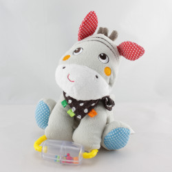 Doudou ane gris foulard marron pois hochet NICOTOY