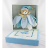 Doudou et compagnie collector ours plat fleur pétale bleu et blanc avec boite 