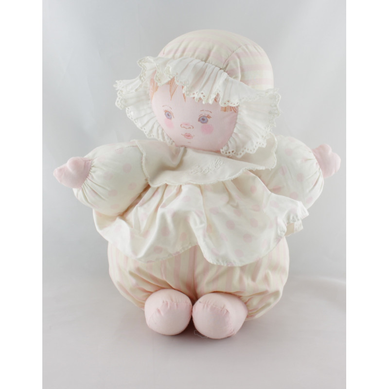 Doudou poupée chiffon robe rose rayé pois COROLLE MEUNIER