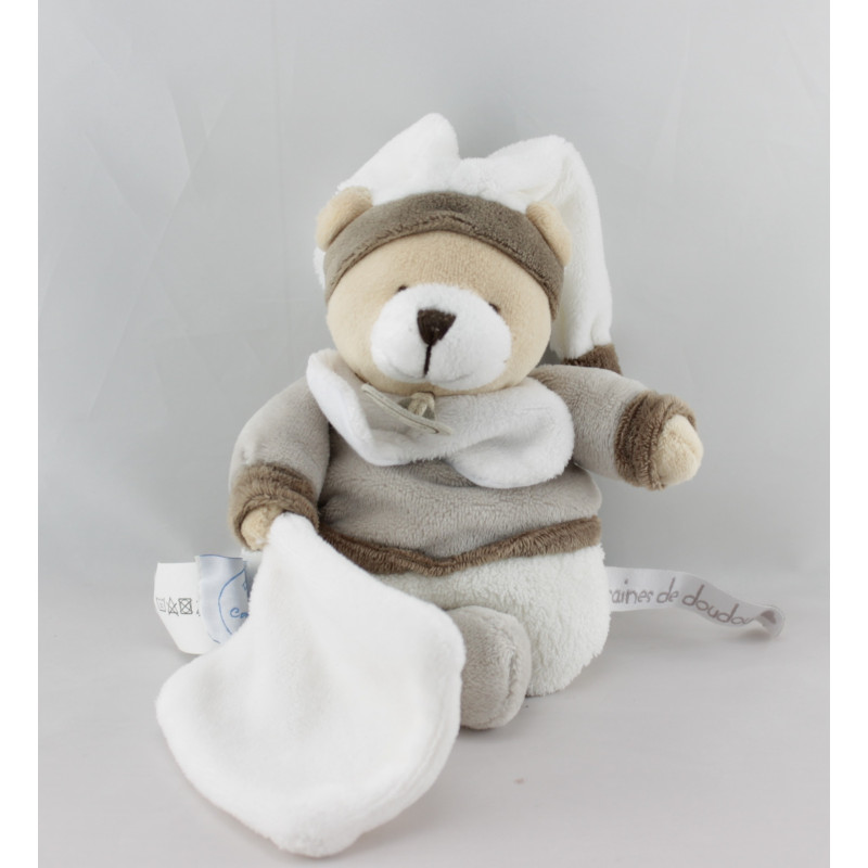 Doudou et compagnie ours blanc beige marron mouchoir Graines de doudou