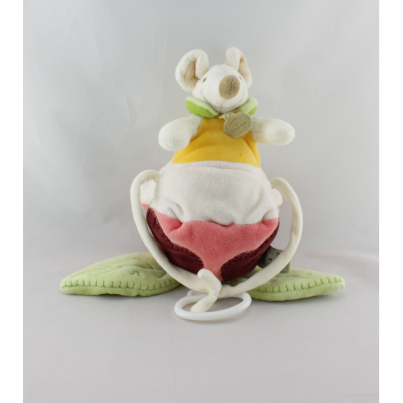 Doudou et compagnie musical souris dans une fleur rose bordeaux