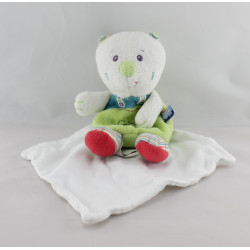 Doudou ours chat vert bleu mouchoir Cajou SUCRE D'ORGE
