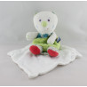 Doudou ours chat vert bleu mouchoir Cajou SUCRE D'ORGE