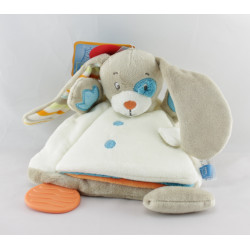 Doudou livre lapin beige pull blanc feuille verte TEX