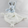 Doudou plat lapin bleu gris mouchoir blanc NICOTOY