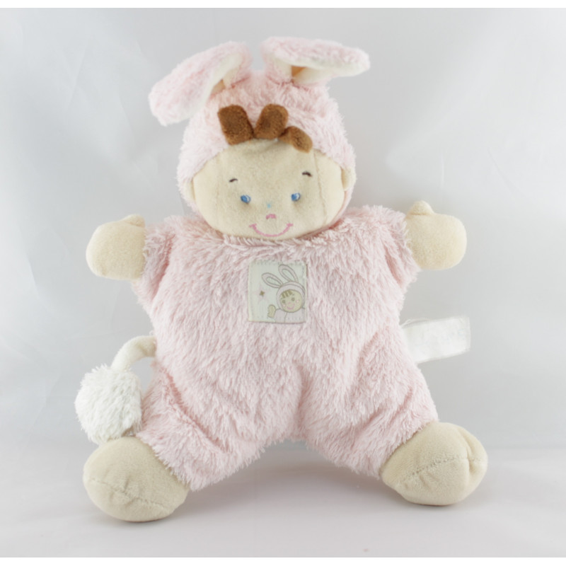 Doudou semi plat garçon déguisé en lapin rose NICOTOY