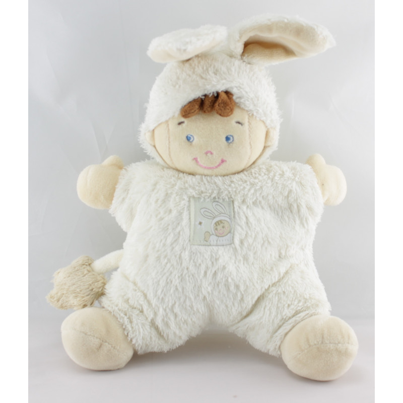 Doudou semi plat garçon déguisé en lapin blanc NICOTOY