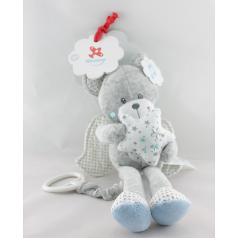 Doudou musical ours gris ange étoiles NICOTOY