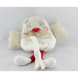 Doudou attache tétine hibou beige rouge SUCRE D'ORGE