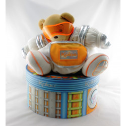 Doudou ours blanc gris argenté lunette poche orange cosmonaute KALOO