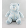 Peluche ours vichy bleu coeur AJENA 
