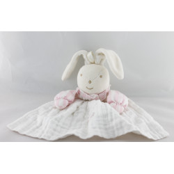 Doudou plat lapin blanc rayé bleu TARTINE ET CHOCOLAT