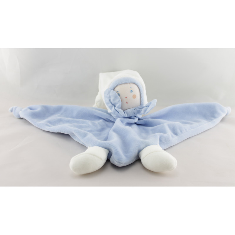 Doudou plat triangle lutin bleu blanc NOUNOURS