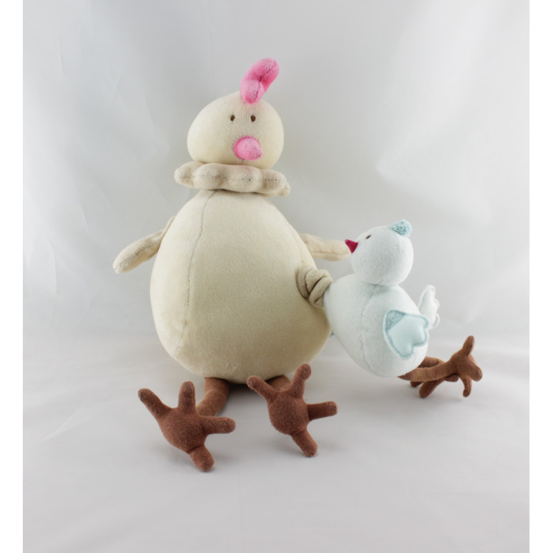 Doudou musical poule beige avec poussin JACADI