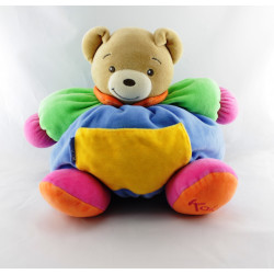 Doudou ours patapouf bleu vert rose poche jaune KALOO