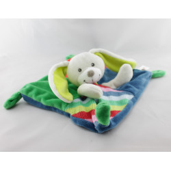 Doudou plat lapin bleu vert laine NICOTOY