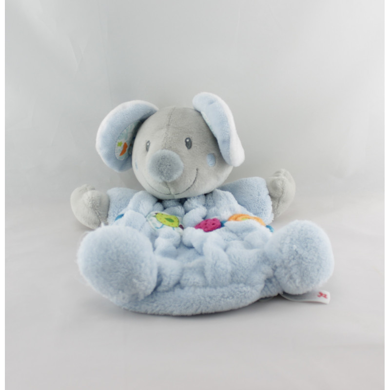 Doudou plat souris grise bleu oiseau vert NICOTOY