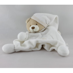 Doudou plat ours blanc rayé beige BM